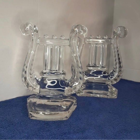 Pair Mid-Century Fostoria Harp Lyre Heavy Clear Glass Bookends Music Decor Gift - Picture 6 of 7